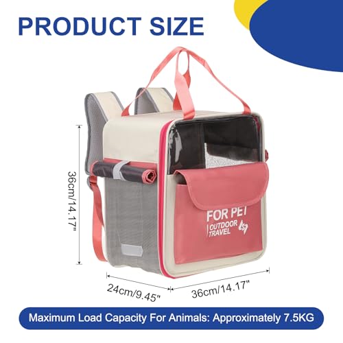 Pet Backpack Carrier, Portable and Ventilated, Oxford Cloth, Dogs Cats and Small Animals Travel Bag 13.39" Up to 16.5 Lbs, (Pink), Intended for Hiking/Camping/Traveling - color: Pink, size: 13.39"