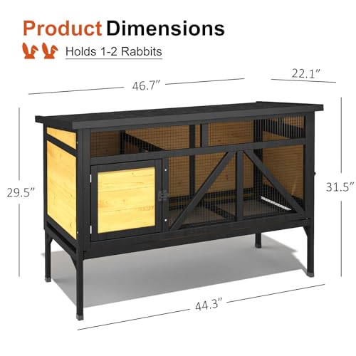TIMHAKA 46.7" Rabbit Cage Elevated Bunny Cage Indoor, Outdoor Rabbit Hutch Hamster Cages for Small Animals, Wooden Guinea Pig Cages with Removable Tray & Waterproof Asphalt Roof & Bottom Wire Mesh - size: 46.7"L x 22.1"W x 31.5"H