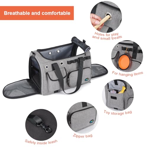 Ownpets TSA Airline Approved Large Pet Carrier, Soft Sided Cat Dog Carrier for Small Pets, Underseat, Waterproof, Foldable for Medium Big Cats 20 lbs+ & 2 Kittens/Puppies (17.7"x11.8"x12.2")