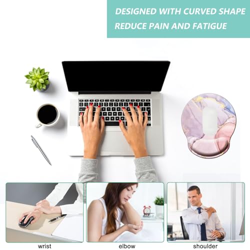 Mouse Pad with Wrist Support, Ergonomic Mouse Pad with Memory Foam Wrist Rest Cushion, Non-Slip Rubber Base Gaming Mice Pad for Home Office Computer Laptop, Pink Marble - color: Pink marble