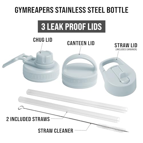 Gymreapers Insulated Water Bottle with Straw - 32 OZ Stainless Steel Water Bottles - BPA Free Metal Double Wall Vacuum Cold Hot Leakfree Flask Jug For Travel, Sports, Gym, School & Workout - color: Glacier