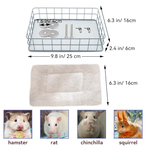 JSLZF Rat Bed, Cage Platform Accessories, Metal Ferret Hammock with Mat, Chew Proof Hanging Squirrel Ledge, Small Animal Habitat for Hamster, Sugar Glider, Blue