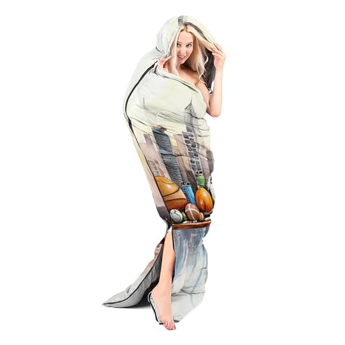 Sleeping Bags for Adults and Kids Backpacking Camping Sleeping Bags for Girls and Boys Lightweight Waterproof Cold/Warm 3-Season - color: Cartoon Sports Ball City Skyline