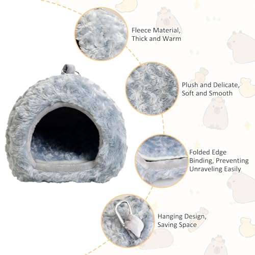 PINVNBY Guinea Pig Hideout House Ferret Bed Chinchilla House Cave Bunnies Hides Winter Nest Hamster Cage Accessories Rat Bedding for Small Animals Dwarf Hedgehogs Rabbit（Grey） - color: Grey