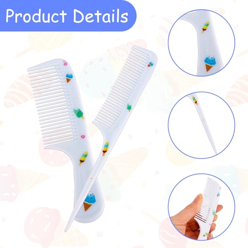 2pcs Baby Hair Comb Set, Blue Ice Cream Mini Fine Tooth & Rat Tail Comb | Cute, Tiny, Small, Plastic, Parting Combs for Toddler Women Girls Kids All Hair Types, Hairbrush Tools Accessories - style: Ice Cream