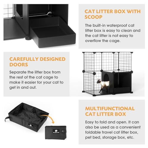 PAWING Cat Enclosure Indoor with Litter Box, 3-Tier Metal Wire Cat Cage, DIY Detachable Design for Cats, Kittens & Small Animals, Multi-Level Kennel - size: 23.6"L x 15.7"W x 35.4"H