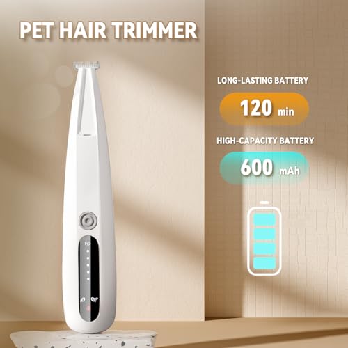 2026 New Pet Precision Trimmer, Dog Paw Trimmer with LED Light, Ultra Quiet | IP68 Waterproof, Dual-Speed Motor, Suit for Trimming Paw, Ear, Face, Butt, Eyebrows, USB Rechageble - color: White With Extra Blades