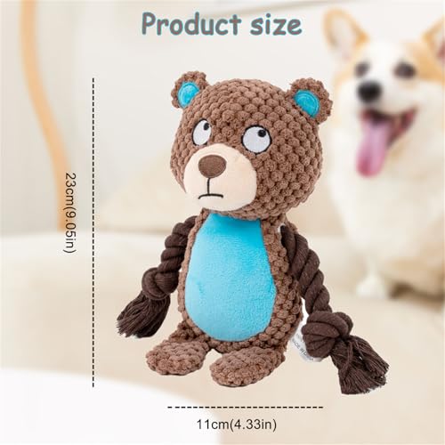 Plush Bear Squeaky Dog Toy,for Aggressive Chewers | Built-In Squeaker,Natural Cotton Rope Legs,Reinforced Texture For Medium Dogs,Small Breed Teething,Machine Washable - color: Bear