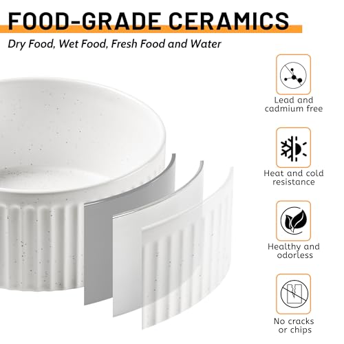 Non-Slip Ceramic Dog Bowls,8" Dog Food and Water Bowl Set with Silicone Base, 64oz/8cups Weighted Flip-Proof Pet Feeding Bowl for Medium and Large Dogs (Large,White) - color: White, size: 8 Cups