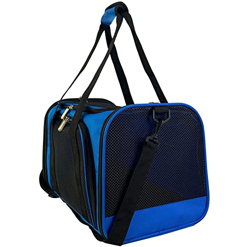 Airline Approved Soft Sided Pet Carrier, 17.5X11X11 Travel Tote with Soft Padded Bedding with Strong 1/4" Wood Base, Seatbelt & Luggage Attachment, Perfect for Cats and Small Dogs
