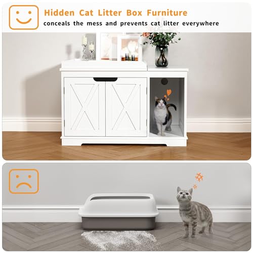 PUPETPO Cat Litter Box Enclosure Furniture, Hidden Litter Box Cabinet with Flip Top, 31.5" Indoor Cat House Washroom for Kitty, Medium and Large Cat, White - color: White