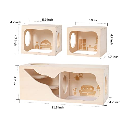 Hamster Hideout Wooden House Chamber Small Animals Pets Tunnel Exploring Toys Secret Peep Shed for Dwarf Hamsters, Syrian Hamsters, Gerbils, Hedgehogs, Rats, Mice (Study Room)