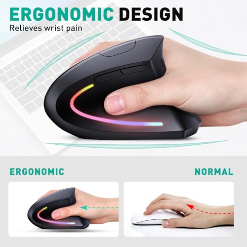 JYKEYMOUT Bluetooth+USB A+USB C(3 in 1)Rechargeable Ergonomic Mouse, Wireless Vertical Design, 5 Adjustable Levels Up to 4800 DPI, 2.4G Carpal Tunnel Silent Mice for PC,Laptop,MacBook,Chromebook-Black - style: DPI-4800