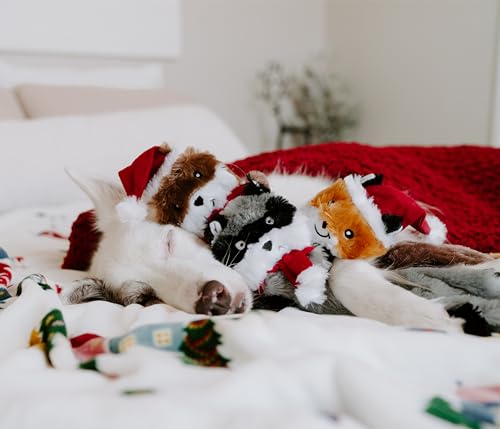 ZippyPaws Skinny Peltz for Medium and Large Dogs - Holiday 3-Pack | No Stuffing Dog Toys to Keep Them Busy, Squeaky Unstuffed Chew Toy for Pets, Soft Plush Variety Pack, Fox, Raccoon & Squirrel - style: Santa Fox, Raccoon, and Elf Squirrel - Large (3-pack