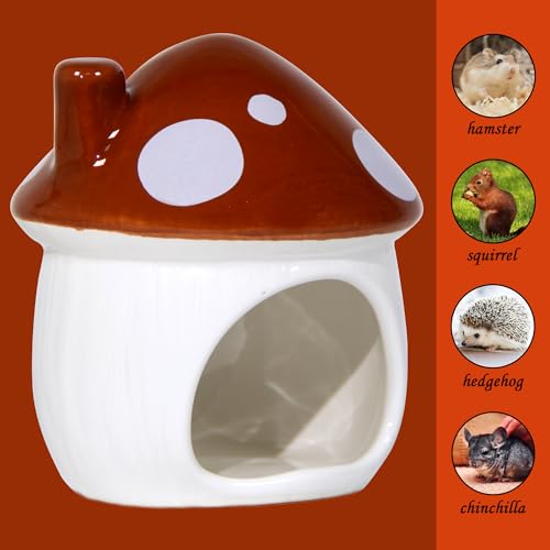 Ceramic Mushroom Hamster Hideout - Hamster Habitat for Hamsters Chinchillas Hedgehogs and Gerbils Mouse Small Pet Guinea Pigs House Hamster Bed (Brown) - color: Brown