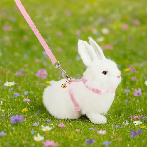 Hypeety Rabbit Harness with Leash Adjustable Nylon Vest for Small Animals | Adjustable 7.9-11.9'' chest, 7.1-10.3'' neck, escape-proof snap buckles, with bell lead for bunnies/guinea pigs/ferrets, pink - color: Pink
