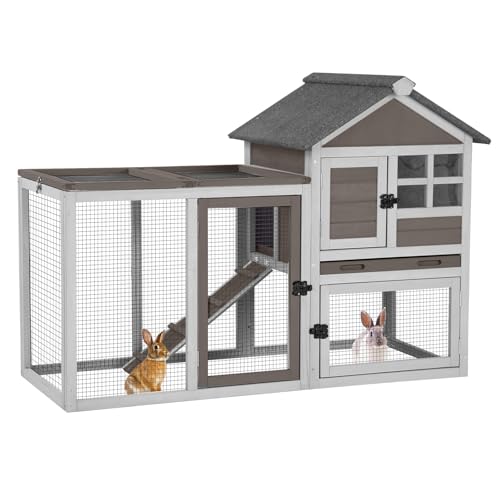 Aivituvin Rabbit Hutch Indoor Bunny Cage Outdoor with Run Chicken Coop Guinea Pig House with Waterproof Asphalt Roof,No Leakage Pull Out Tray - color: Brown, size: 51.6"L x 25.2"W x 36.2"H