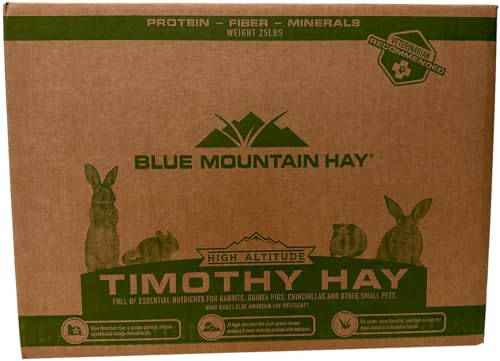 Blue Mountain Hay Timothy Hay Easy Flake Feed for Small Pets, 25lb | Easy Flake Timothy Hay, High Fiber Daily Forage, Soft Leafy Texture, Supports Digestion and Dental Care, Natural Nutrition - size: 25 Pound (Pack of 1)