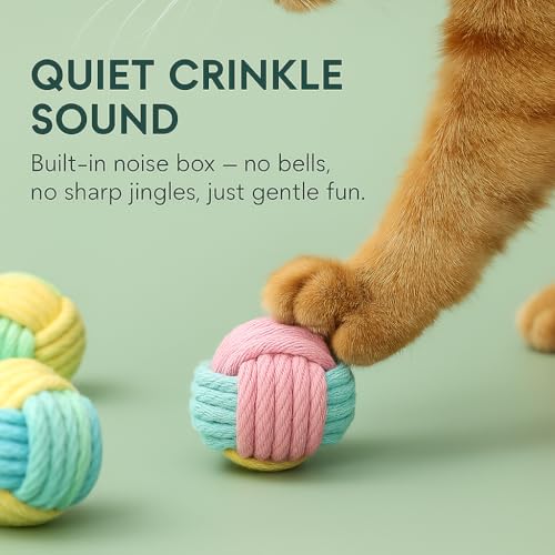 No Catnip Cat Toy Balls, 6 Pack Crinkle Chew Toys for Indoor Cats (Pastel) - color: Pastel