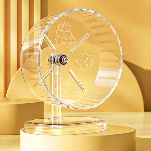 Hamster Exercise Wheel,Super-Silent Small Animals Exercise Wheels,Quiet Hamster Running Wheels with Adjustable Stand for Hamsters, Gerbils, Rats, or Other Small Pets (Transparent, 8.3 inch) - size: 8.3 inch