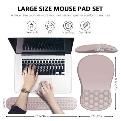 Ergonomic Mouse Pad Wrist Support, 2 in 1 Keyboard Wrist Rest Set | Memory Foam, 15° Ergonomic Slope, Massage Bead Design, Non-Slip PU Base, Lycra Fabric, for Office & Gaming, Gradient Pink - color: Gradient Pink