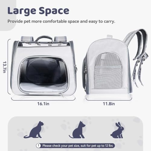Airline Approved Cat Soft-Sided Carrier Backpack Up to 12 lbs (Grey) | Airport-Friendly Breathable Mesh Foldable Pet Travel Bookbag with Reinforced Support, Portable Puppy Carry Bag for Kitty - color: Grey