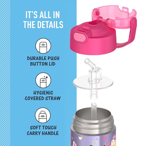 THERMOS FUNTAINER Water Bottle with Straw, 12oz, Gabby’s Dollhouse | Kids Stainless Steel Insulated Water Bottle, Keeps Drinks Cold Longer for School & Play, BPA-Free - color: Gabby's Dollhouse, size: 12 Ounces