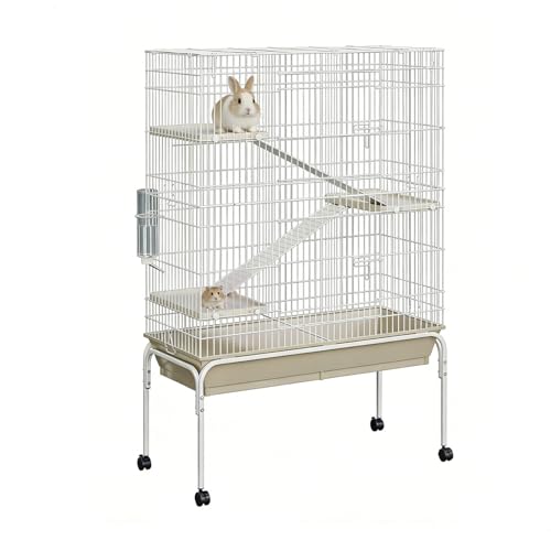 Large Metal Critter Nation Cage, 4-Tier Guinea Pig Cages, 55 Inch Height Ferret Cage with Wheels, Deep Tray, Ramp, Water Bottle & Bowl, Small Animal Cage for Chinchillas, Rabbits, Rats, Sugar Gliders - size: 55"H