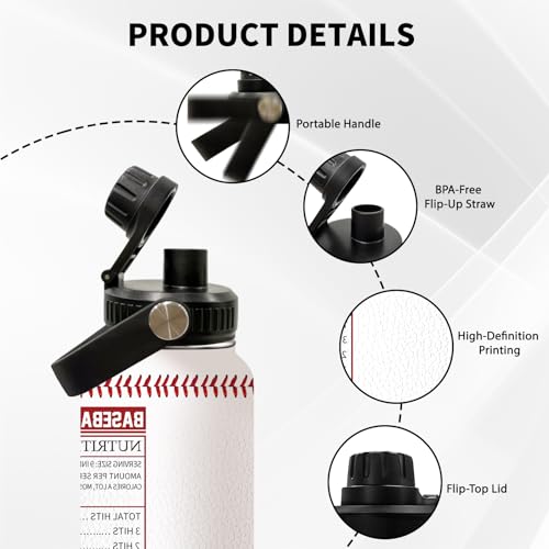Baseball 32oz Water Bottle, Leak-proof Bottle, Stainless Steel Cup | 32oz Insulated Tumbler, with Handle & Lid Reusable Coffee Mug, Christmas Birthday Gift for Baseball Lovers Man - color: Baseball