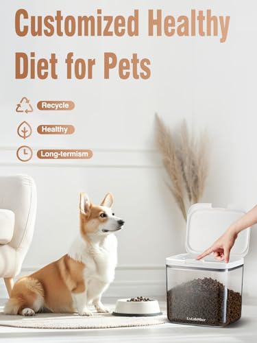 5-10 lb Airtight Dog Food Storage Container, White | Large airtight bin with pop-lock lid and clear body; stores 5-10 lb of dry dog food, cat treats, rice, or flour. - color: (D981)-4.5L