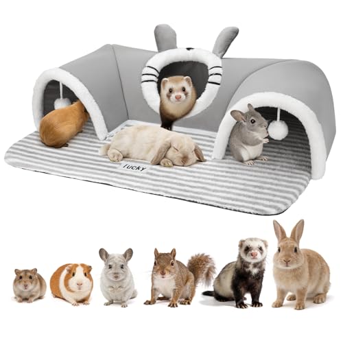 YUEPET 3-Way Bunny Tunnel Bed, Rabbit Tunnel for Indoor, Bunny Play Tunnel | Cozy Bunny Bed, Washable Rabbit Tunnels for Indoor Bunnies, With Removable Cushion, Anti-Slip Base, 29.5 x 21.7 in, Grey - color: Grey