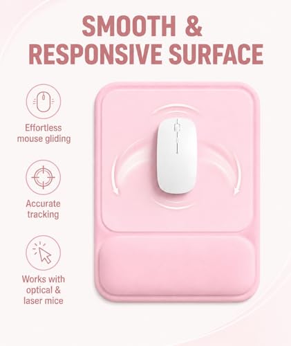 Ergonomic Mouse Pad with Wrist Rest, Gel Mousepad with Soft Wrist Support, Non-Slip PU Base, Smooth Surface Mouse Pad for Wrist Pain Relief, Computer Laptop Office Home & Gaming (Pink) - color: Pink
