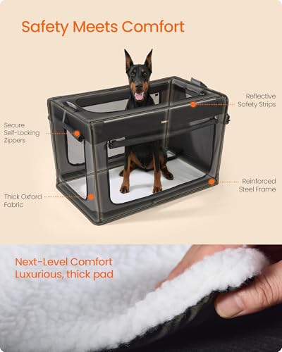 Feandrea Collapsible Dog Crate, Portable Travel Crate, 48-Inch | Oxford Fabric Pet Carrier with 4 Mesh Doors, Handles, Storage Pocket, Water Bottle Holder, UPDC022BH01 - size: XXXL (48"L x 29"W x 31"H)
