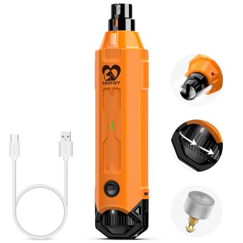 Casfuy 6-Speed Dog Nail Grinder - Newest Enhanced Pet Nail Grinder Super Quiet Rechargeable Electric Dog Nail Trimmer Painless Paws Grooming & Smoothing Tool for Large Medium Small Dogs (Orange) - color: C-Orange