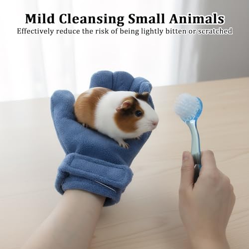 1 Pcs Hamster Bite Proof Glove and Grooming Brush Set, Adjustable Hamster Glove, Lid Soft Cleansing Brush Massage Combs, Guinea Pig Brush, Hamster Care Set for Hamsters, Ferrets, Hedgehogs (Blue) - color: Blue