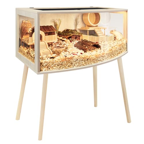 Prolee Hamster Cage with Curved Design,Chew Proof Wooden Hamsters Enclosure with Leg Stand and Openable Top or Gerbils,Hamster Habitat - size: 32.0"L x 16.0"W x 16.0"H