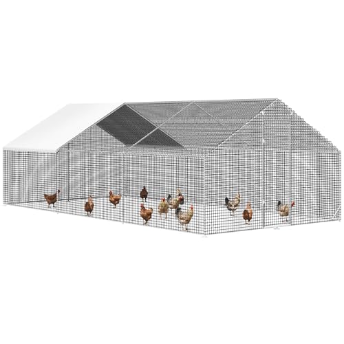 Large Walk-in Chicken Coop with Chicken Run, Galvanized Poultry Enclosure with Waterproof Anti-UV Cover and Security Lock, Ideal for Rabbit, Duck, Backyard and Farm Yard, 19.7'x 9.8'x 6.6' - size: 236.4"L x 117.6"W x 78.7"H