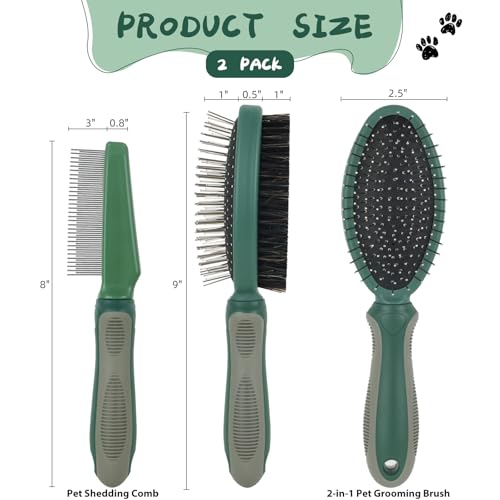 2PCS Pet Grooming and Deshedding Tools | 2-In-1 Double-Sided Cat Brush for Shedding and Bathing, Dogs & Cats Shedding Comb for Long and Short Haired Dogs Cats - color: Green