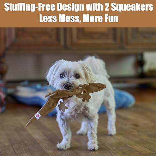 SPOT Skinneeez Leather Lizard – 15" Stuffing-Free Dog Toy with Real Leather & 2 Squeakers, Chew & Toss Toy for Small & Medium Dogs, Best for Light to Moderate Chewers - size: 15 Inch