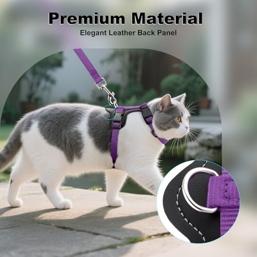Plutus Pet Adjustable Cat Harness and Leash Set, with Leather Trim | Quick Release, Escape Proof Nylon Vest, for Kitten Small Medium Large Cats, Purple - color: Purple