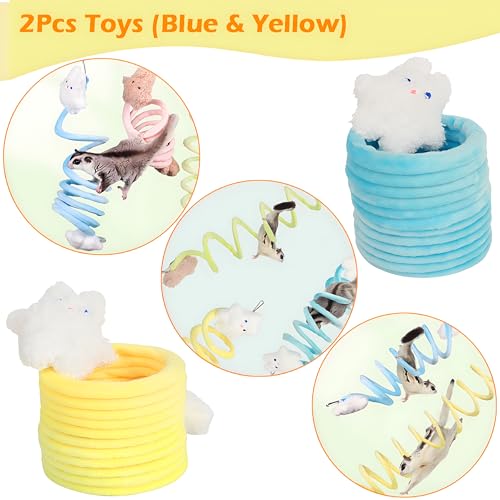 2Pcs Elastic Sugar Glider Climbing Rope Toys, Hanging Cage Accessory | Enrichment Toys Wrapped in Short Plush for Soft Touch & Spring Design Boost Climbing Fun & Build Small Pets’ Climb Strength - color: 2pcs blue & yellow