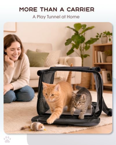 Cat Carrier for Cats up to 20lbs, Soft-Sided Privacy Protection | Top Load Transport Medium to Big Kitten Small Puppy Dog Crate, Mesh Carry Bag with Unique Side Bag, Air Car Travel, Grey - color: Grey
