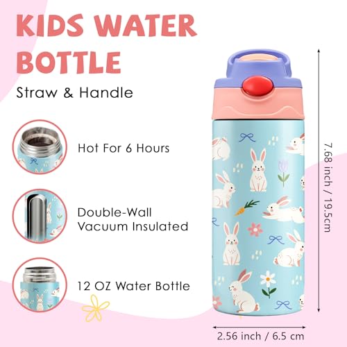 Rabbit 12 oz Water Bottle with Straw – Kids Stainless Steel Vacuum Insulated Cup, Leakproof Pop-Up Spout, Reusable Travel Mug for Boys and Girls Outdoor Sports - color: Rabbit1