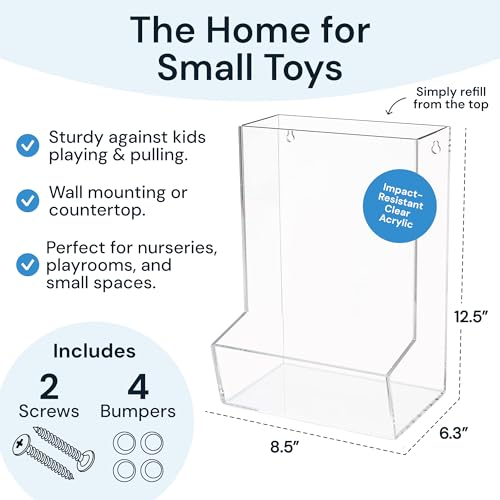 Single Toy Dispenser - Clear Acrylic, Wall or Counter | High-volume acrylic toy bin - wall or countertop - Use for kids foam blasters, cars & building blocks - size: Single Divided