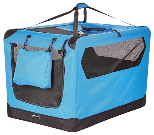 Amazon Basics Folding Portable Soft Pet Dog Crate Carrier Kennel, 36 x 24 x 24 inches, Blue - color: BLUE, size: 36.0"L x 23.4"W x 24.0"H