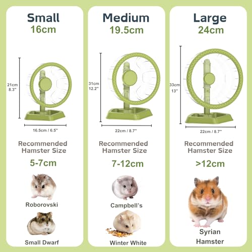 Hamster Wheel, Quiet Spinner Hamster Running Exercise Wheel with Adjustable Stand for Small Animals Syrian Dwarf Gerbils Mice (Green, Medium(7.6 inch)) - size: Medium(7.6 inch)