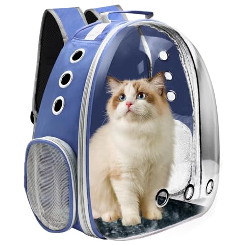 Cat Backpack Carrier, Pet Cat Carrier with Ventilated Design for Carrying Puppy Cats, Pet Carrier Backpack for Traveling/Hiking/Camping/Outdoors Airline Approved Travel Carrier (Blue) - color: Blue