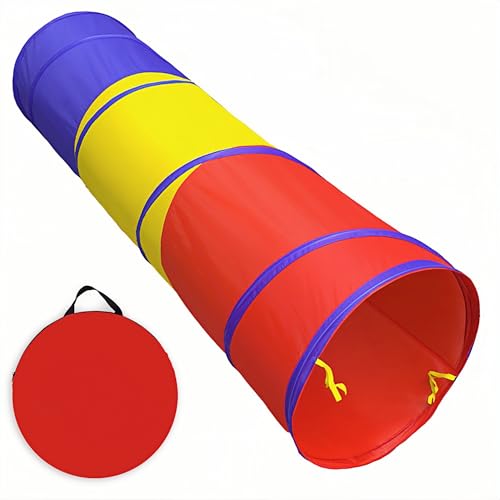 Kids Play Tunnel Tent for Toddlers, Colorful Pop Up Crawl Tunnel Toy Tent for Baby Infant Children or Dog Cat Pets, Indoor & Outdoor Toys for Boy and Girl Backyard Playset - style: Red Yellow Blue
