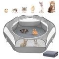 Pawaboo 2-in-1 Small Animals Playpen with Pad, Gray+Gray | Waterproof, Reusable Pad, Portable Outdoor Yard Fence with 3 Metal Rod, For Chick/Kitten/Guinea Pig/Rabbits/Chinchillas - color: U-Gray+Gray