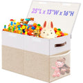 Large Toy Storage Box with Lid & Dividers, Kids Toy Chest, Beige and White | Toy Box for Boys, Girls, Nursery, Bedroom, Living Room, Playroom, 25 x 13 x 16 inches - color: Large Beige and White